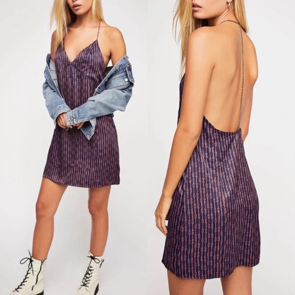 Free People Scarlet Chain Slinky Mini Dress Sz Medium - Picture 1 of 7